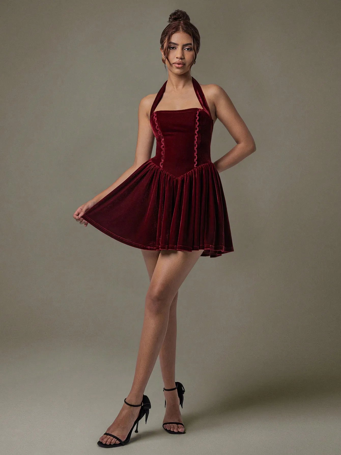 Velvet Halter Skater Dress - Blushé Belle