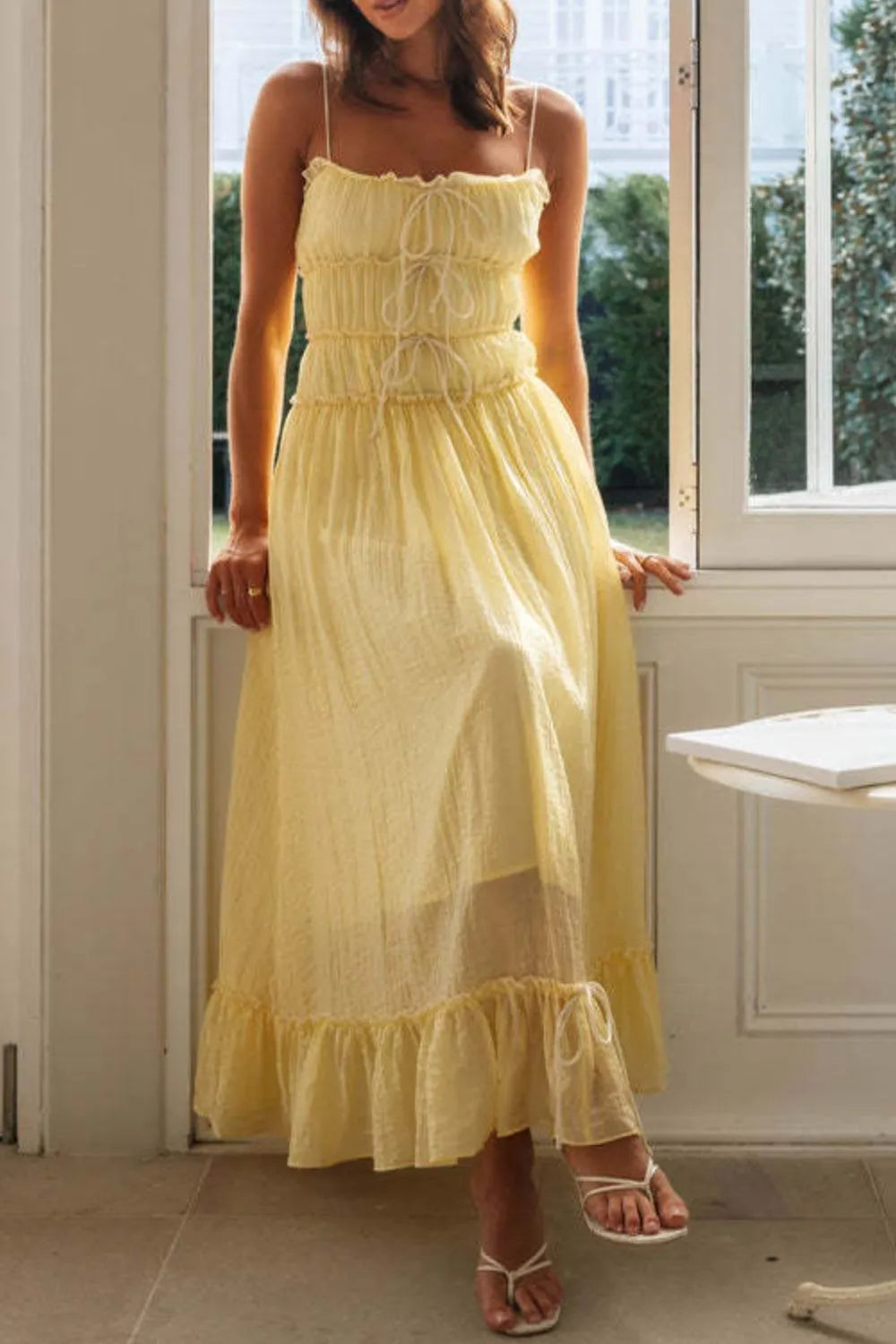Frill Tied Front Midi Cami Dress - Blushé Belle