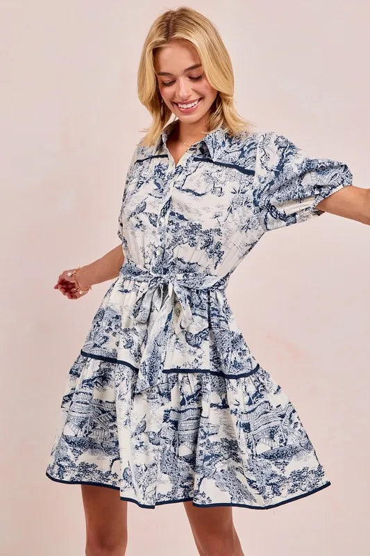 BiBi Woven Printed Tiered Dress - Blushé Belle