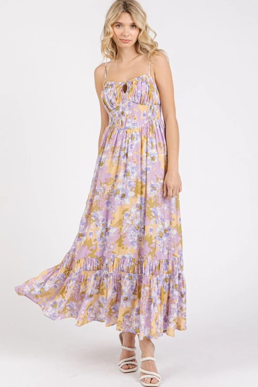 Mittoshop Floral Smocked Back Ruffled Hem Maxi Cami Dress - Blushé Belle