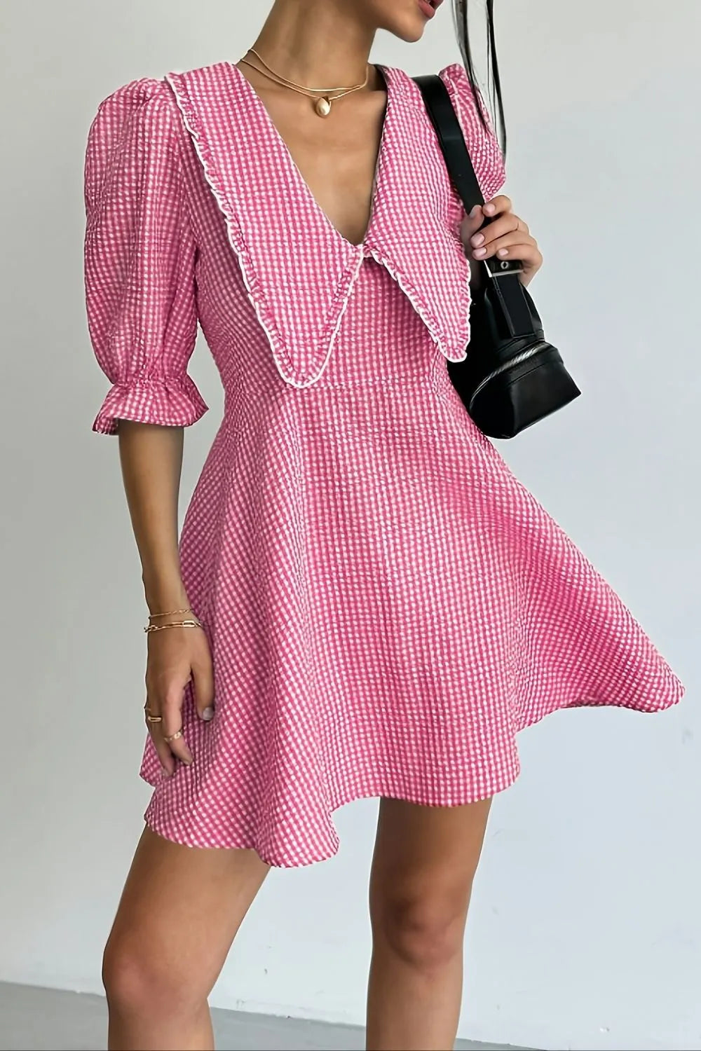 Gingham Puff Sleeve Mini Dress - Blushé Belle