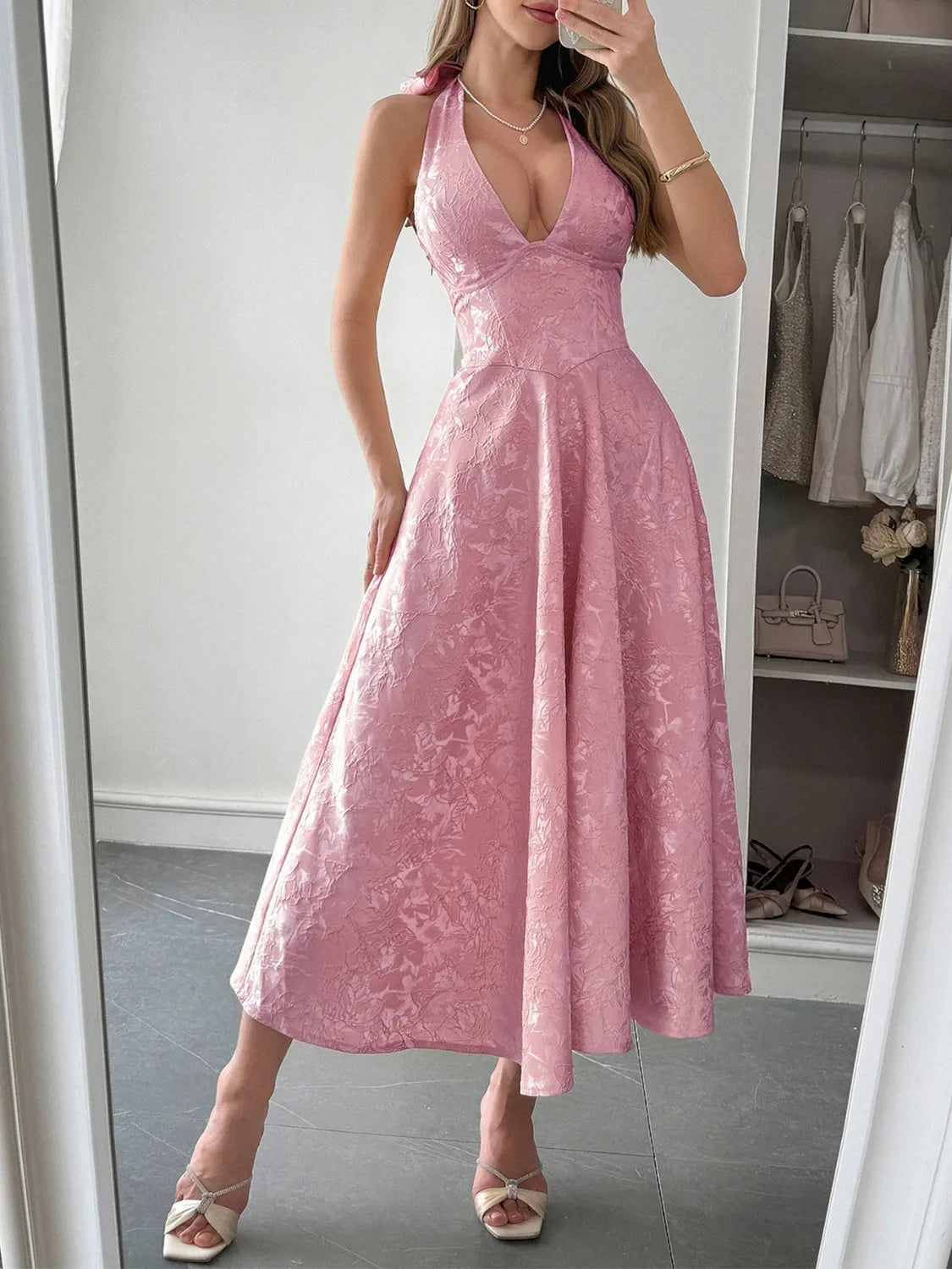 Halter Neck Midi Dress with Pockets - Blushé Belle