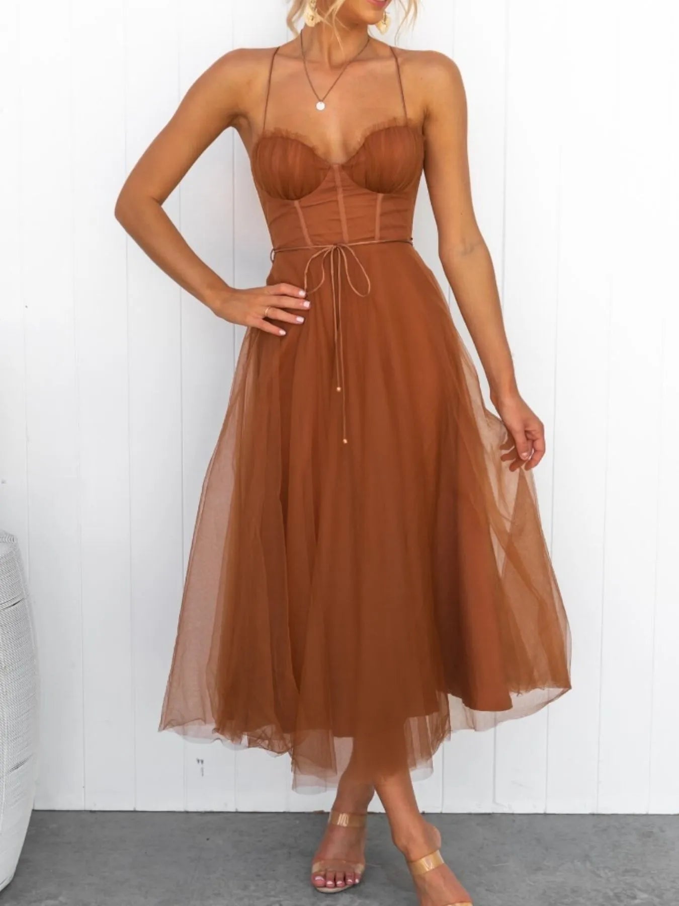 Sweetheart Neck Tulle Midi Dress - Blushé Belle