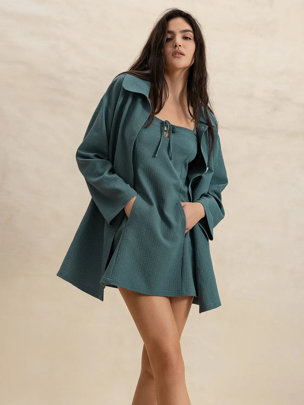 Tie Shoulder Mini Dress and Long Sleeve Top Set - Blushé Belle