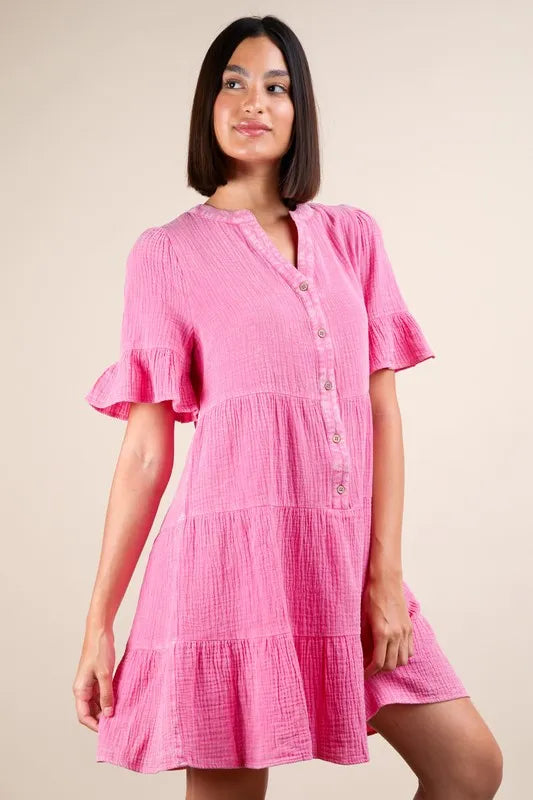 VERY J Plus Size Mineral Washed Woven Mini Dress - Blushé Belle