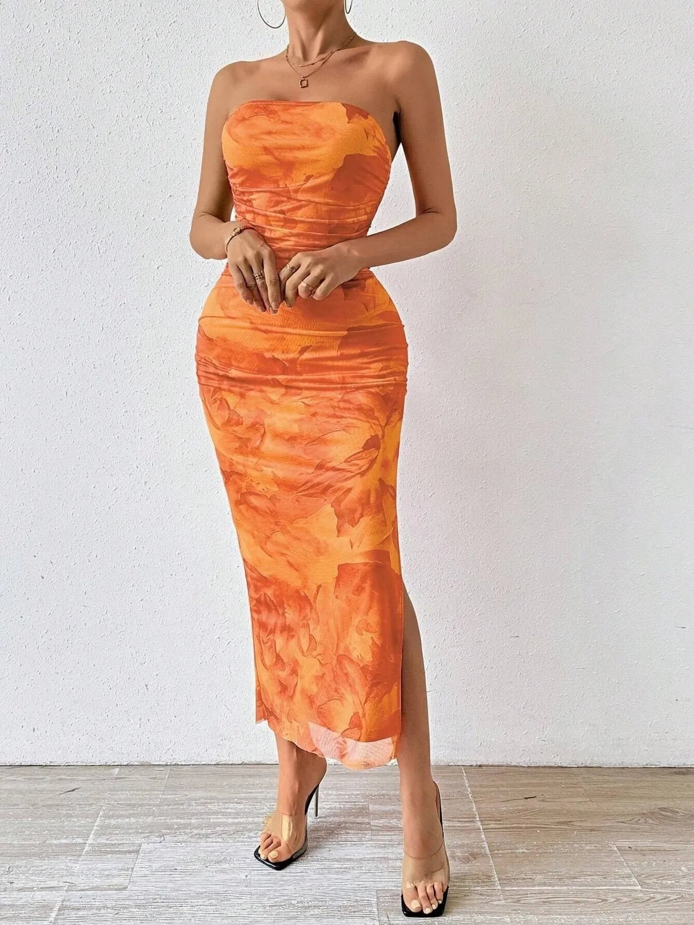 Printed Side Slit Tube Dress - Blushé Belle