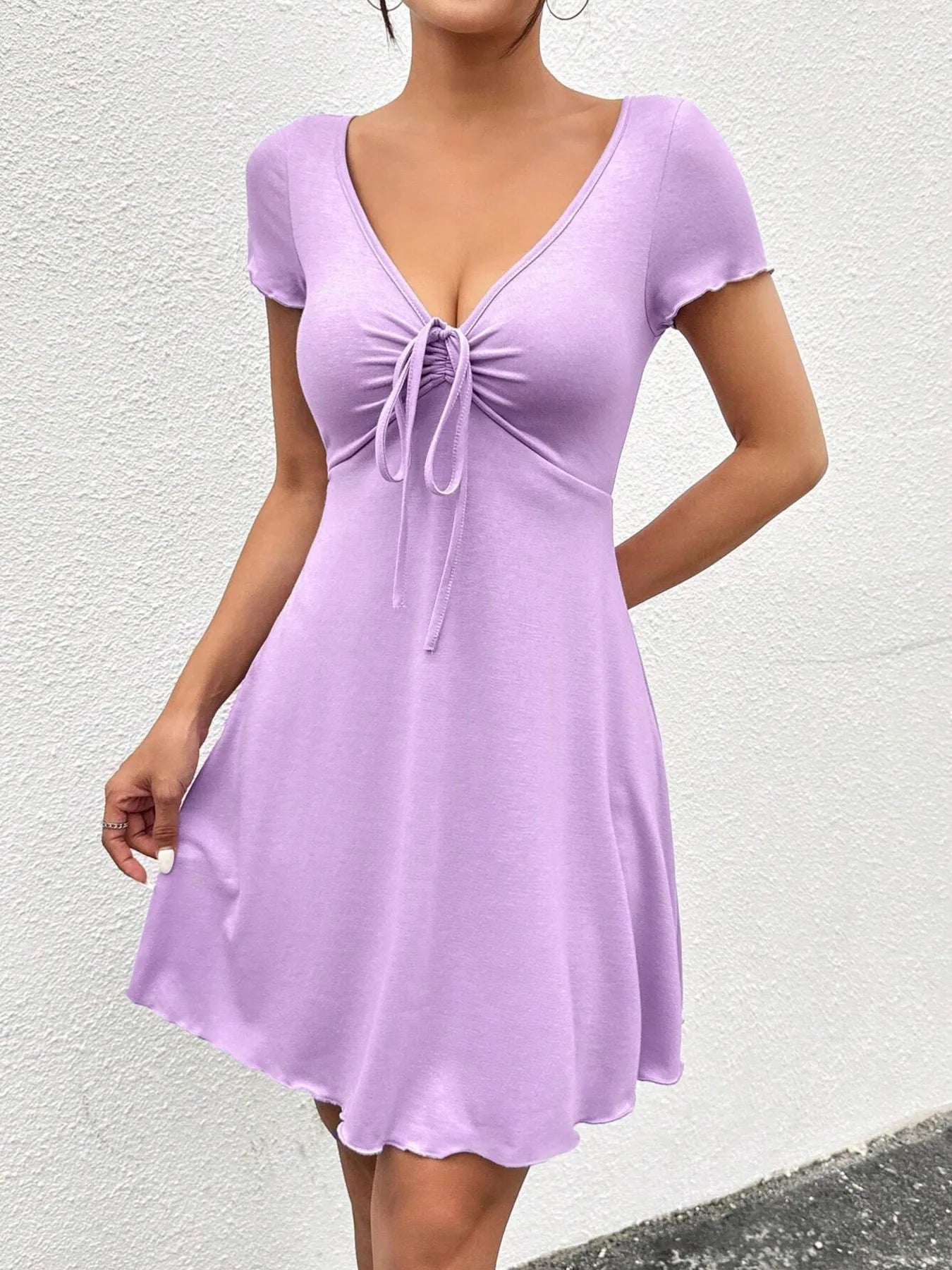 Drawstring Short Sleeve Mini Dress - Blushé Belle