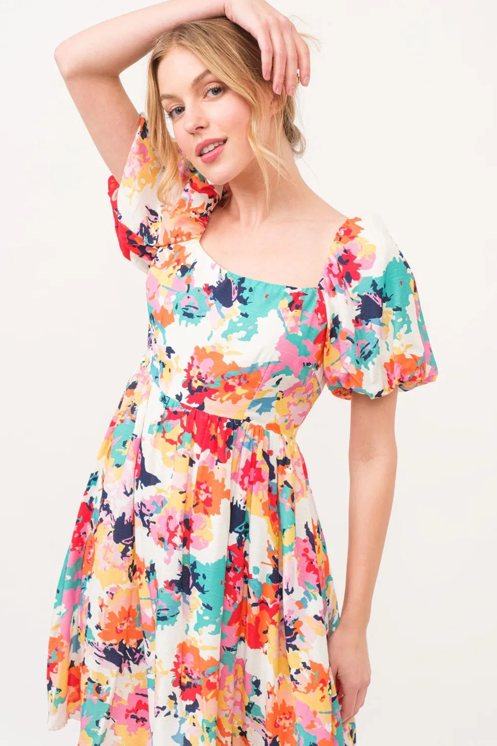 And The Why Square Neck Puff Sleeve Floral Dress - Blushé Belle