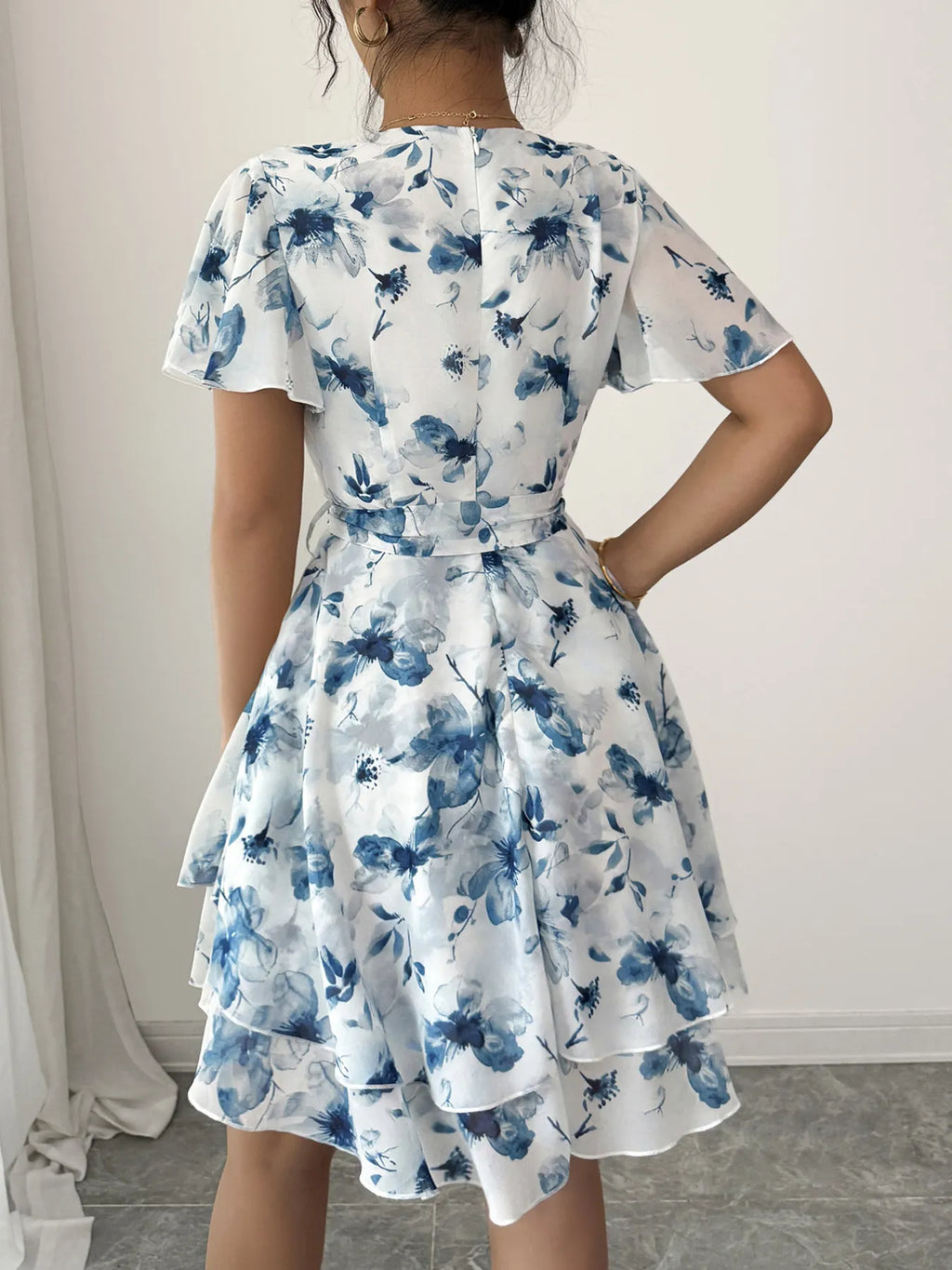 Printed Surplice Layered Mini Dress - Blushé Belle