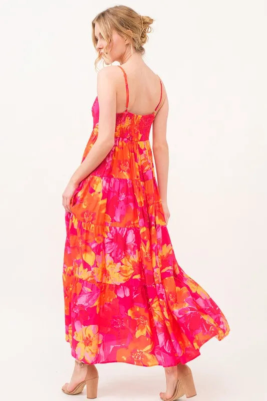 And The Why Floral Tiered Maxi Cami Dress with Pockets - Blushé Belle