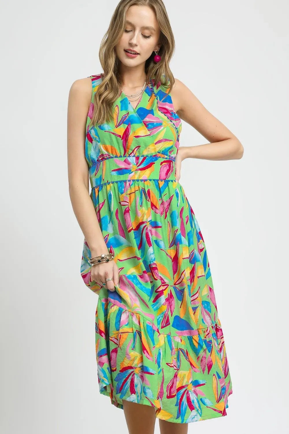 Umgee Ruffled Hem Printed Sleeveless Midi Dress - Blushé Belle