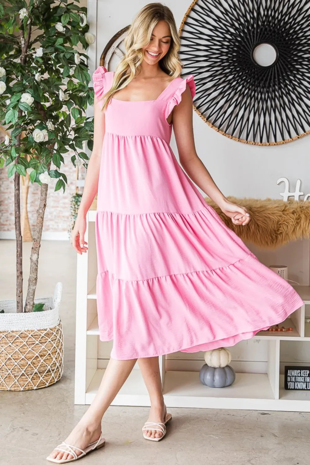 Reborn J Ruffled Sleeveless Tiered Midi Dress - Blushé Belle