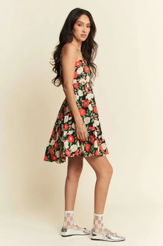 Davi & Dani Floral Scalloped Cutout Back Mini Dress - Blushé Belle