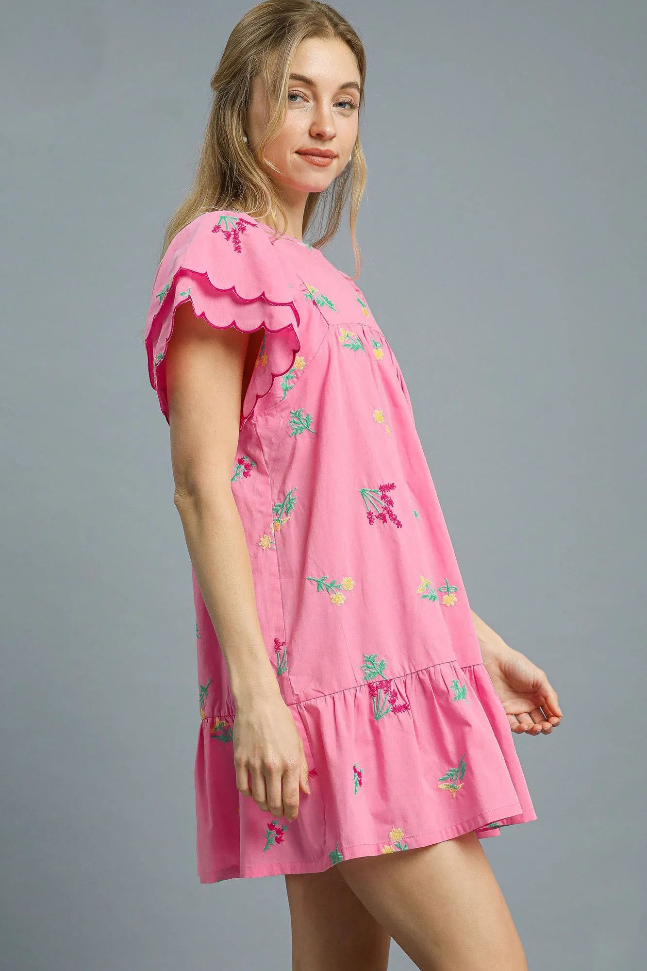 Umgee Floral Embroidered Short Sleeve Mini Dress - Blushé Belle