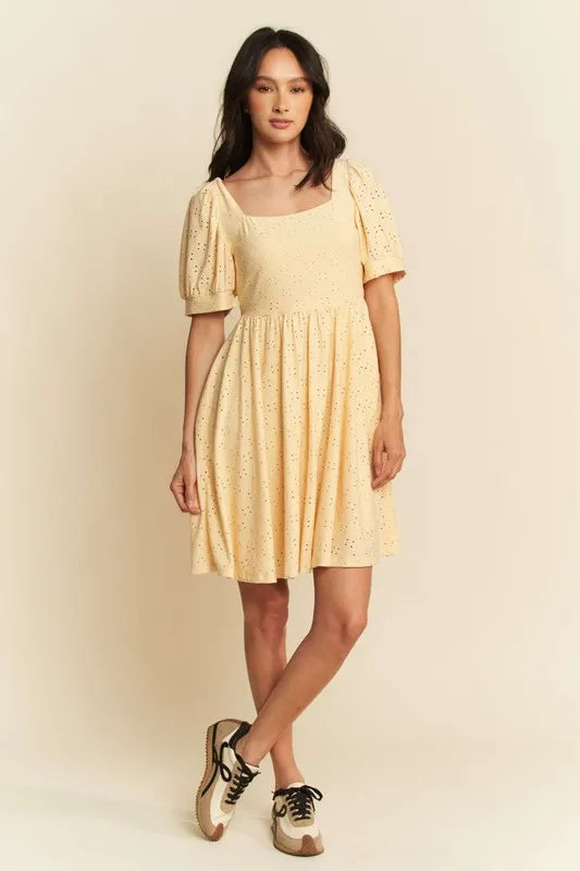 Davi & Dani Eyelet Baby Doll Romantic Square Neck Dress - Blushé Belle