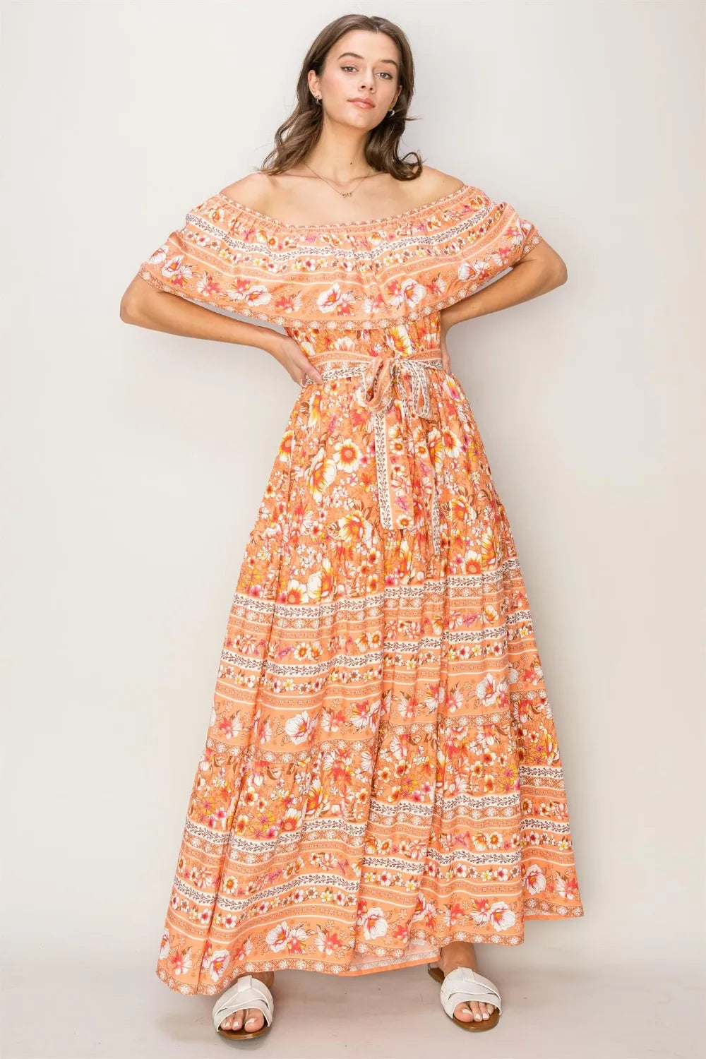 HYFVE Floral Off-Shoulder Tie Front Maxi Dress - Blushé Belle