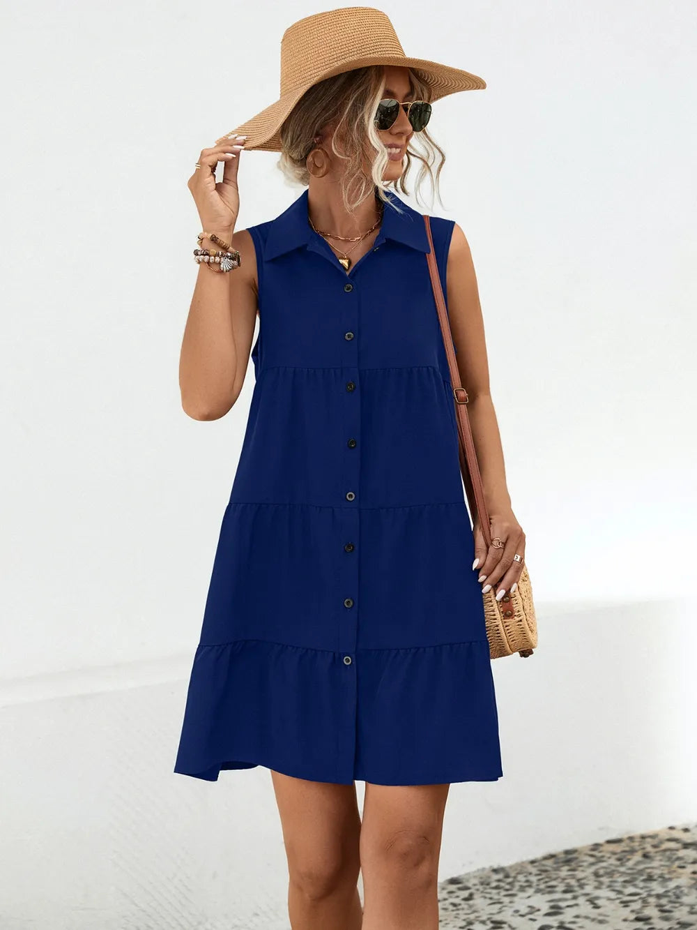 Button Up Sleeveless Mini Dress - Blushé Belle