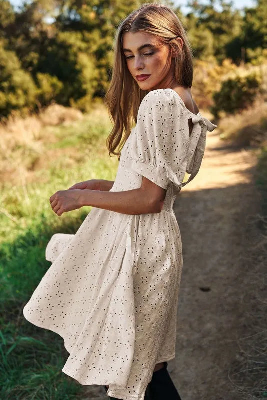 Davi & Dani Eyelet Baby Doll Romantic Square Neck Dress - Blushé Belle