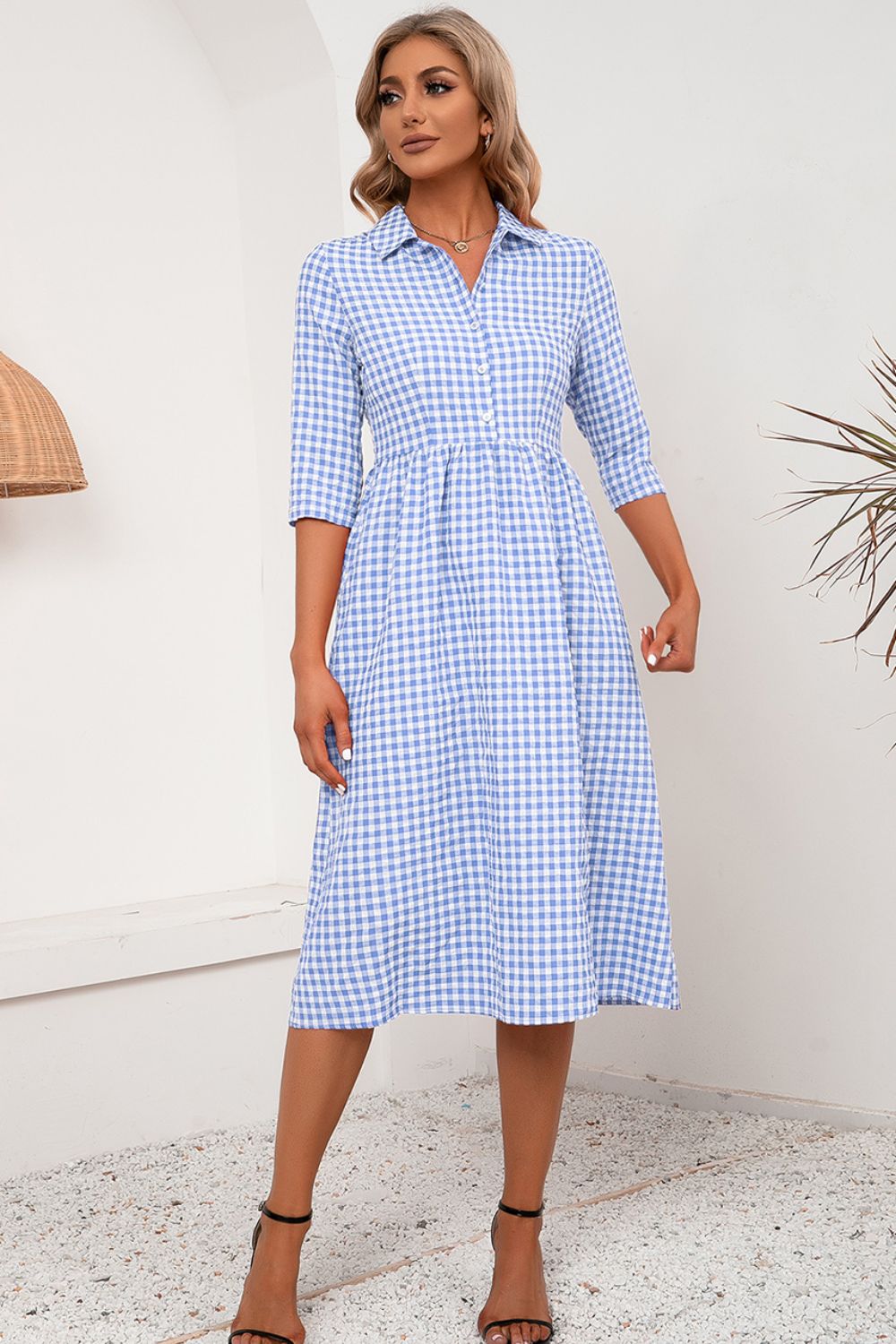 Ivy Lane Plaid Collared Neck Midi Dress - Blushé Belle