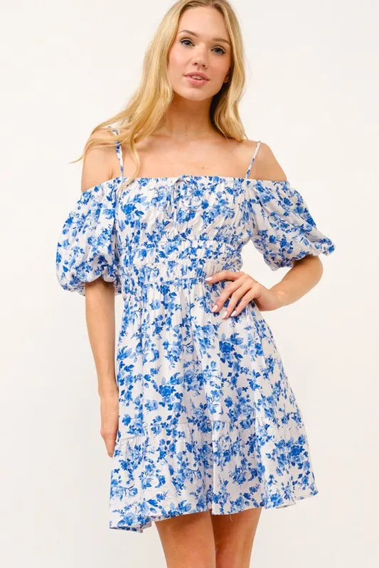 And The Why Off Shoulder Bubble Sleeve Dress - Blushé Belle