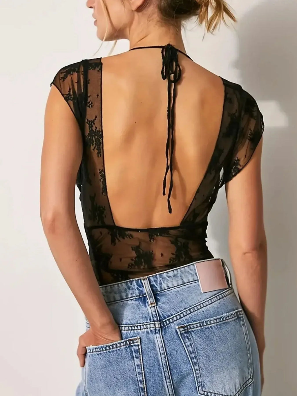Lace Cap Sleeve Ruched T-Shirt - Blushé Belle