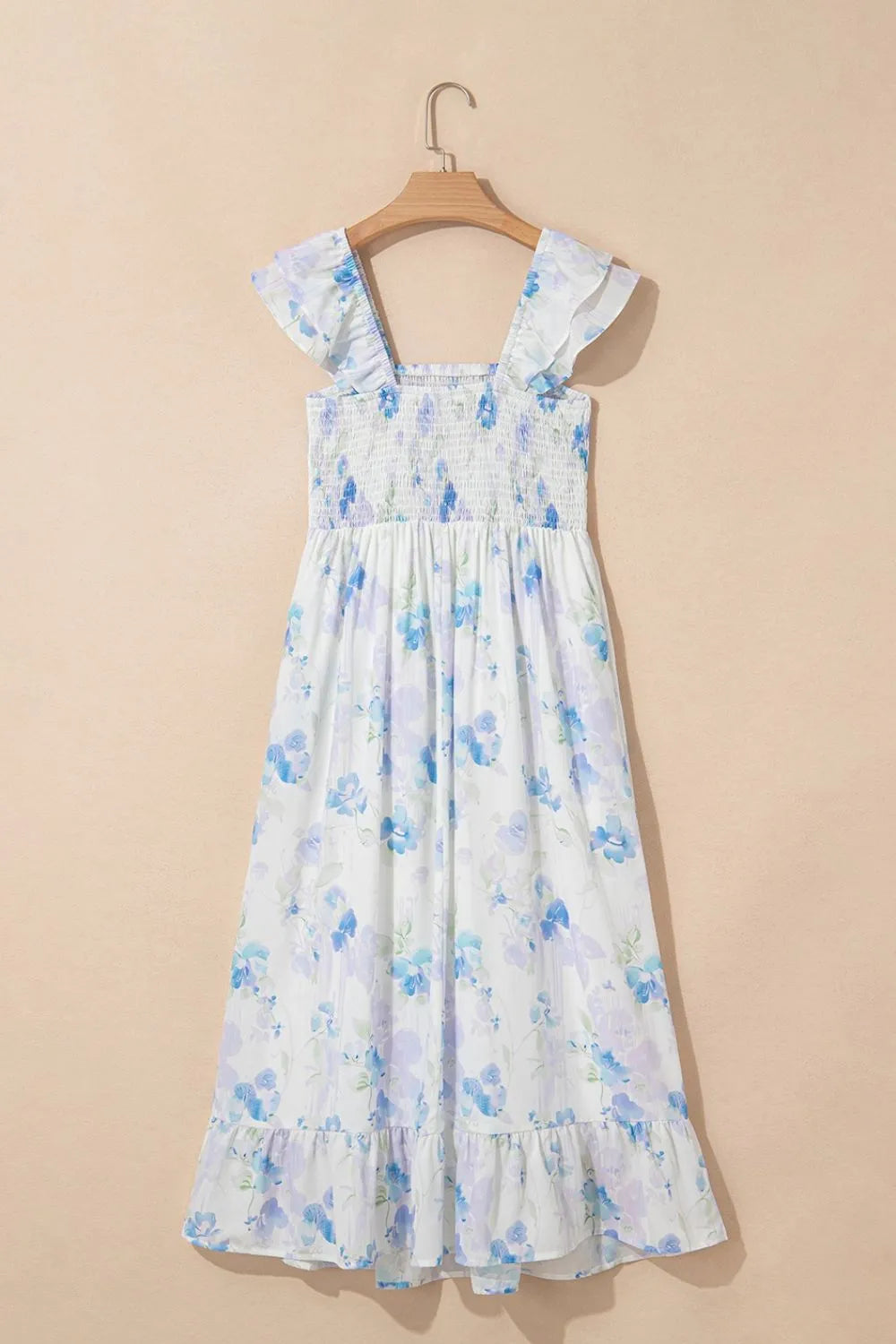 Floral Smocked High Waist Double Ruffle Sleeveless Long Dress - Blushé Belle