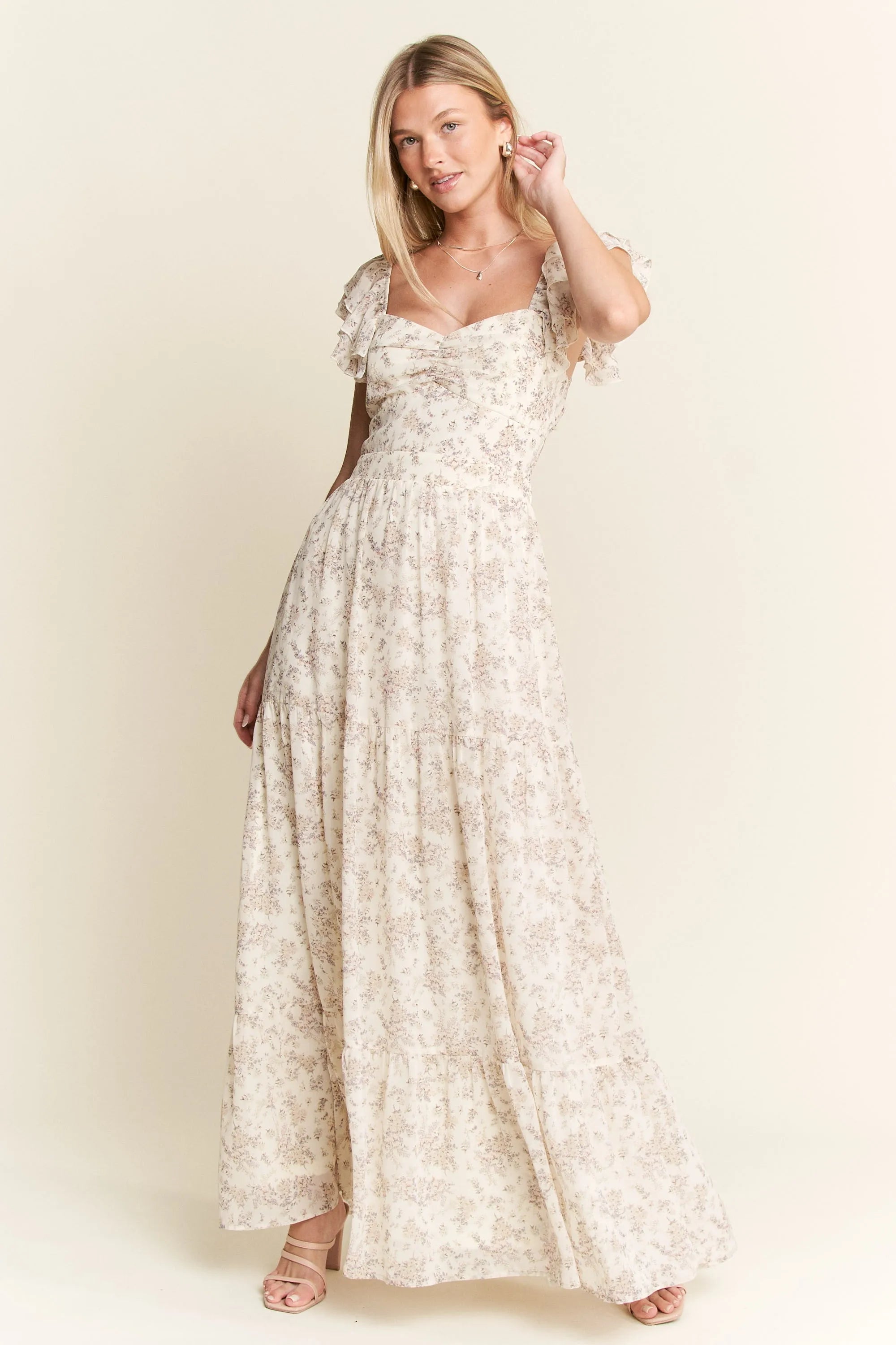 Jade By Jane Full Size Ruffle Sleeve Tiered Maxi Dress Plus Size - Blushé Belle