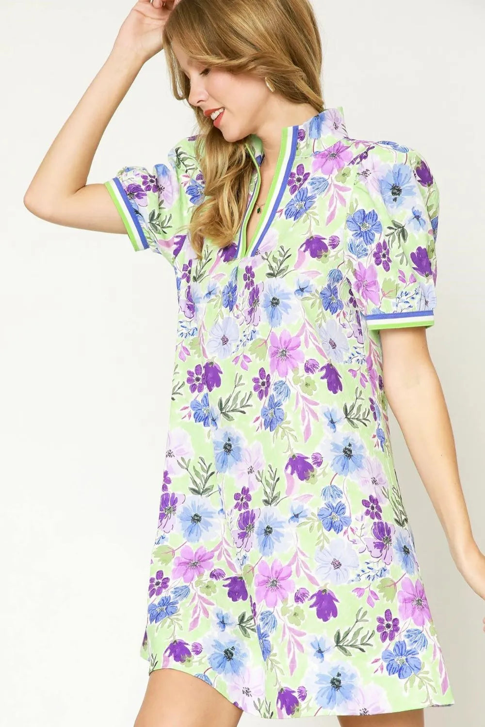 Umgee Floral Print Short Puff Sleeve Mini Dress - Blushé Belle
