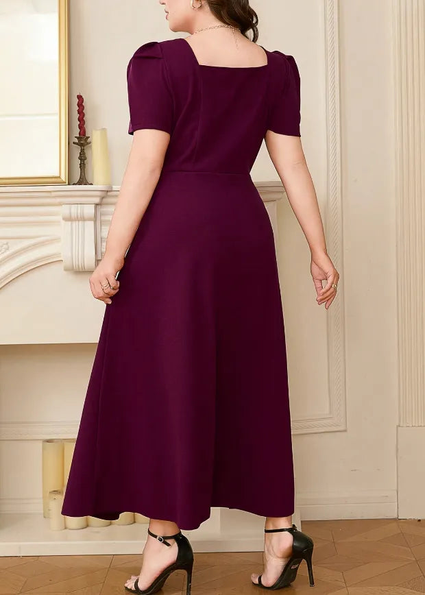 Plus Size Square Neck Puff Sleeve Midi Dress - Blushé Belle