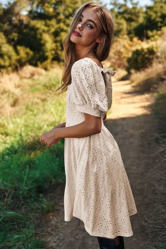 Davi & Dani Eyelet Baby Doll Romantic Square Neck Dress - Blushé Belle