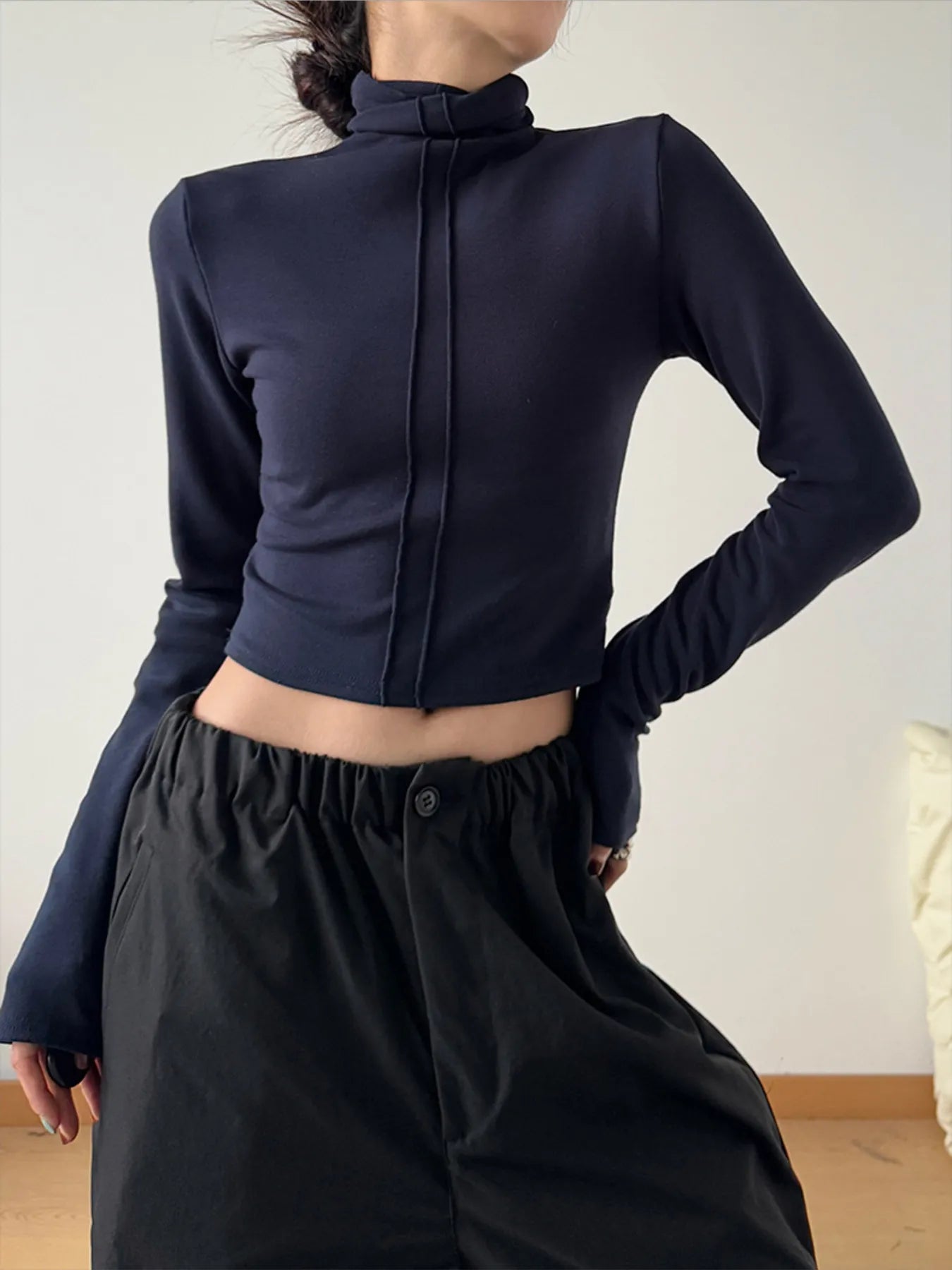 High Neck Long Sleeve Cropped T-Shirt - Blushé Belle