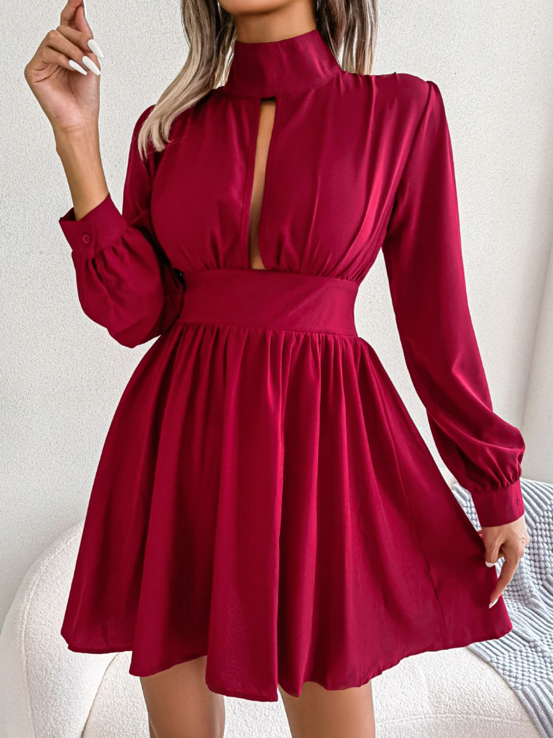 Cutout Turtleneck A-Line Mini Dress - Blushé Belle