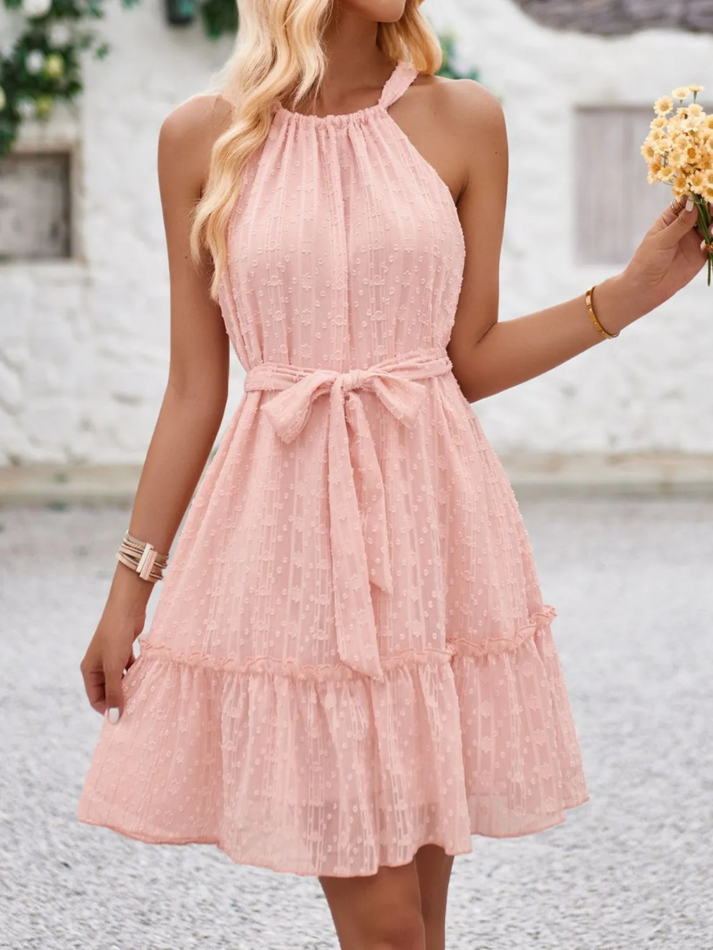 Tied Frill Sleeveless Mini Cami Dress - Blushé Belle