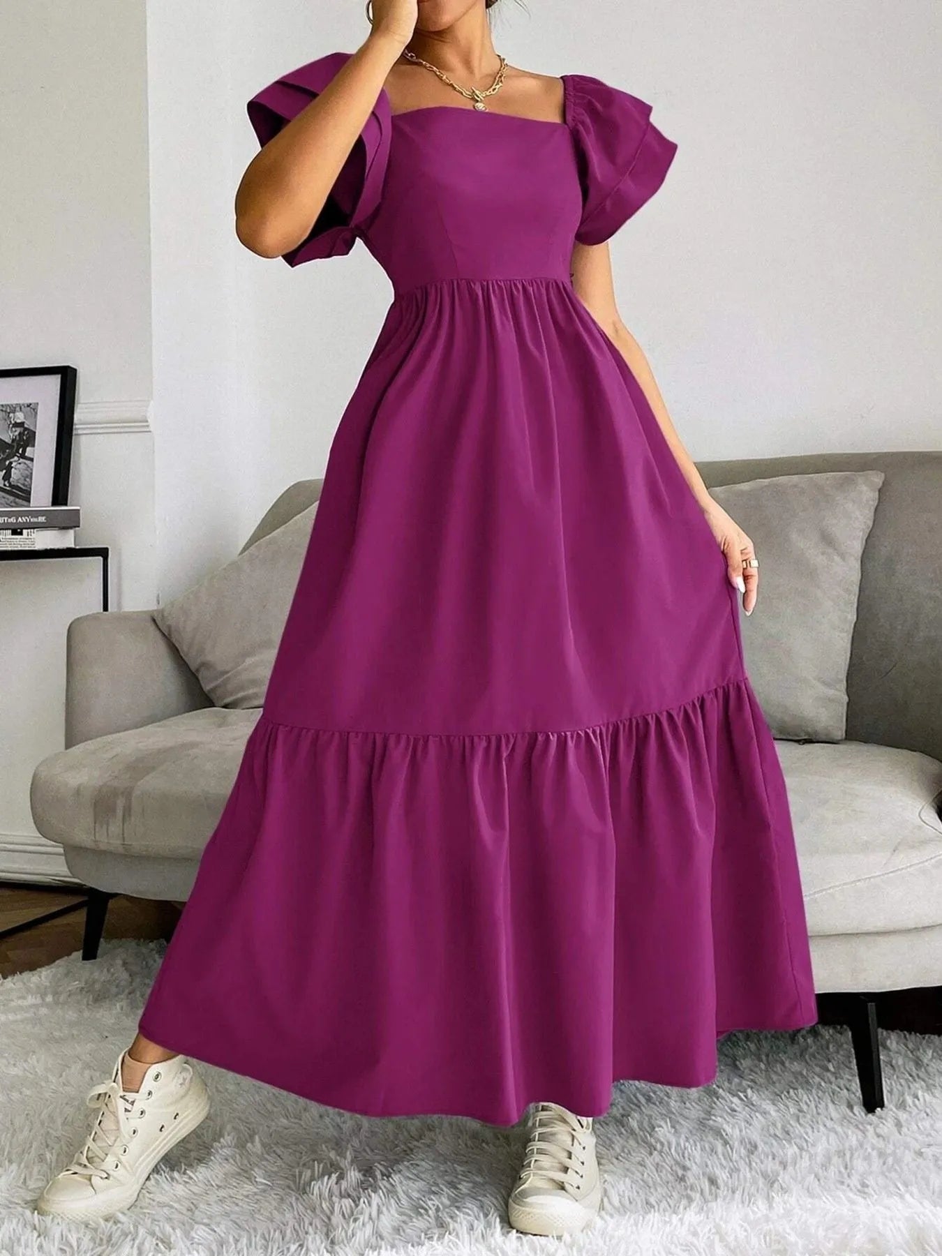 Tiered Square Neck Maxi Dress - Blushé Belle