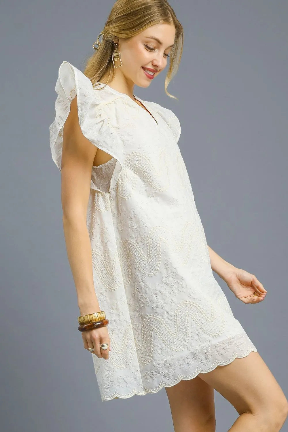 Umgee Scalloped Hem Embroidered Mini Dress - Blushé Belle
