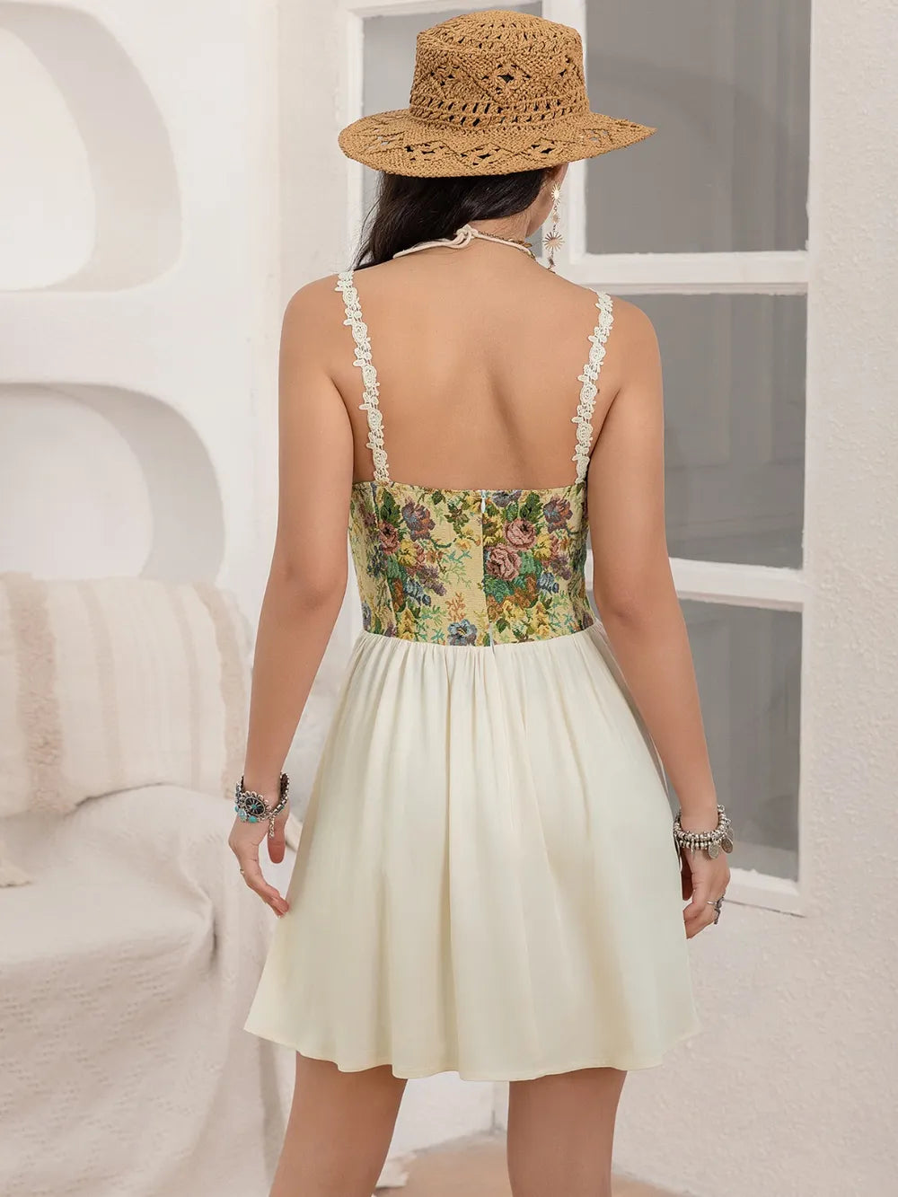 Floral Lace Up Corset Mini Cami Dress - Blushé Belle