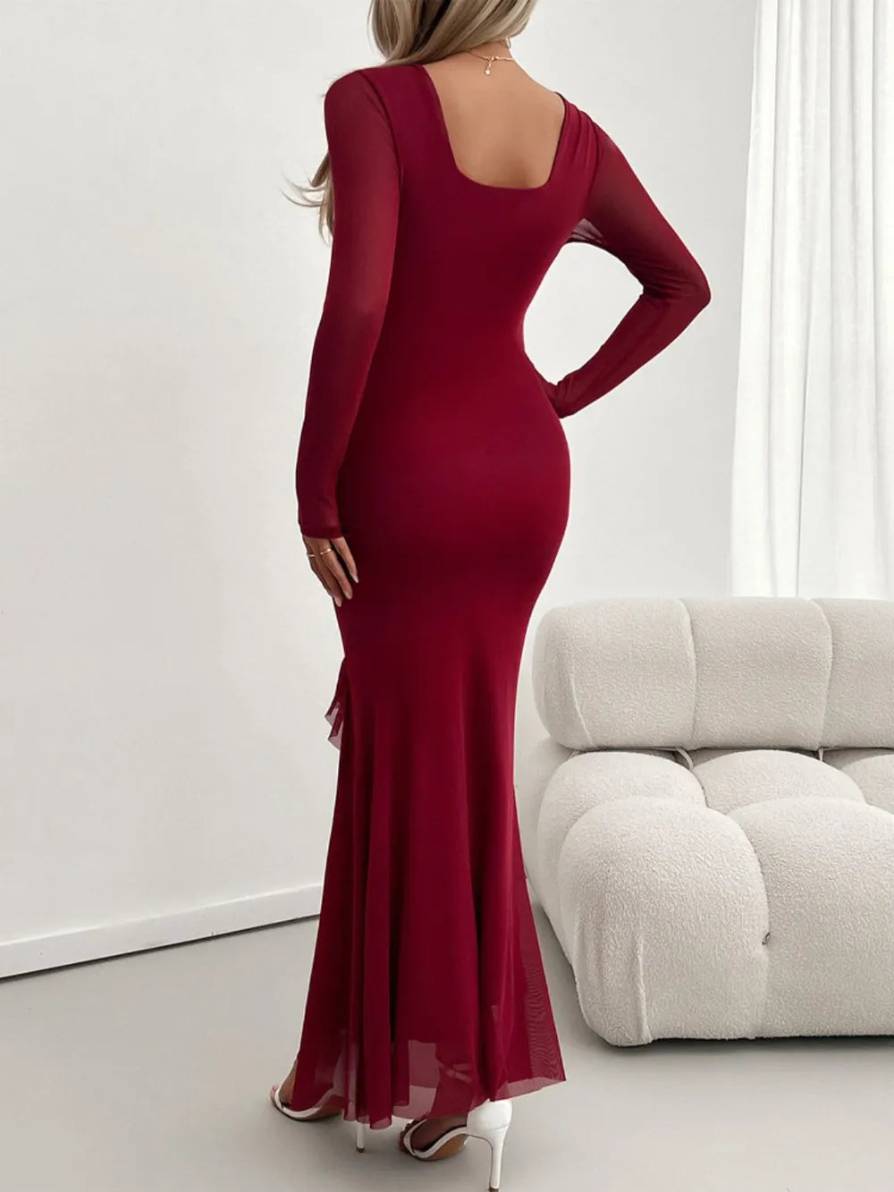 Devine Ruffled Surplice Long Sleeve Maxi Dress - Blushé Belle