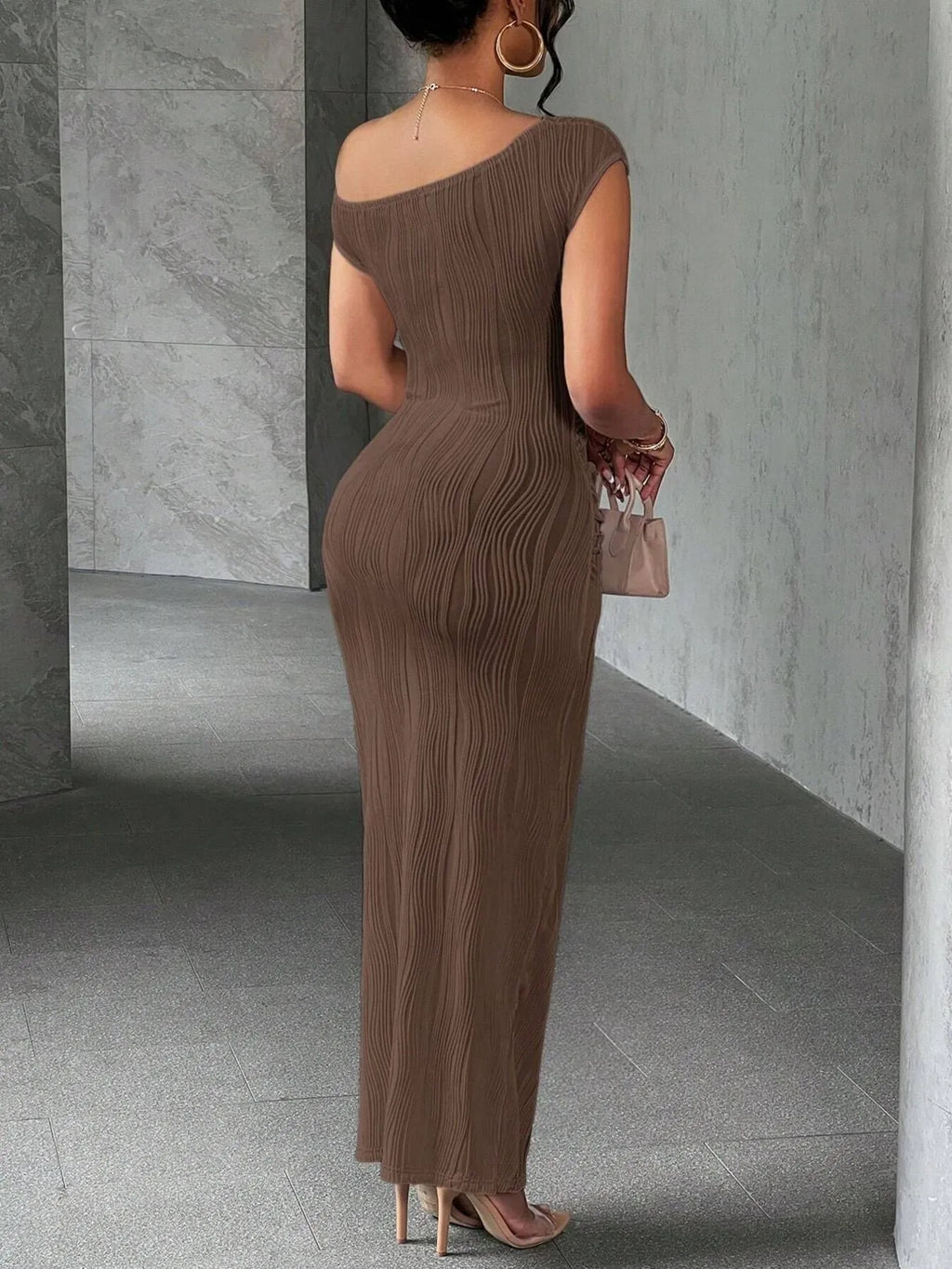 Textured Single Shoulder Bodycon Maxi Dress - Blushé Belle