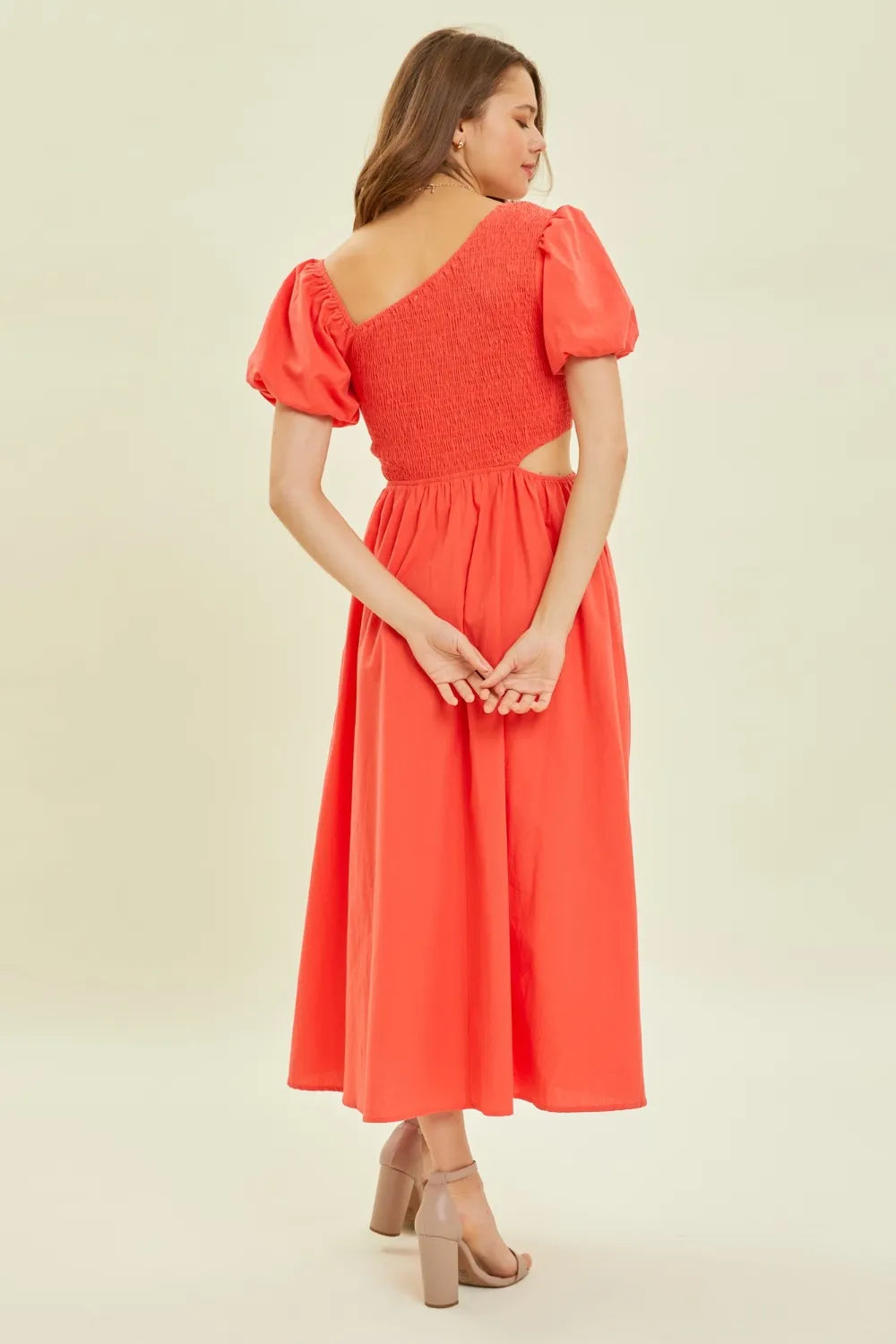 HEYSON Smocked Cutout Midi Dress - Blushé Belle