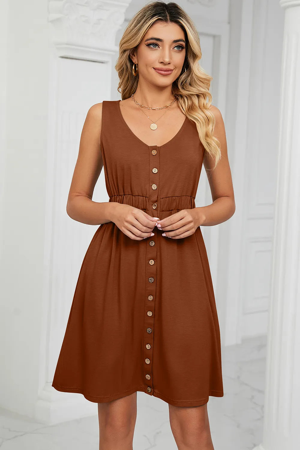 Buttoned Wide Strap Mini Dress - Blushé Belle