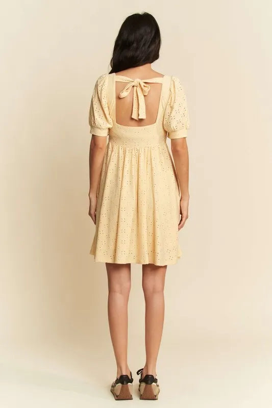 Davi & Dani Eyelet Baby Doll Romantic Square Neck Dress - Blushé Belle