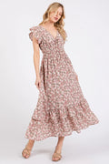 Mittoshop Flower Print Ruffle Cap Sleeve V-neck Midi Dress - Blushé Belle