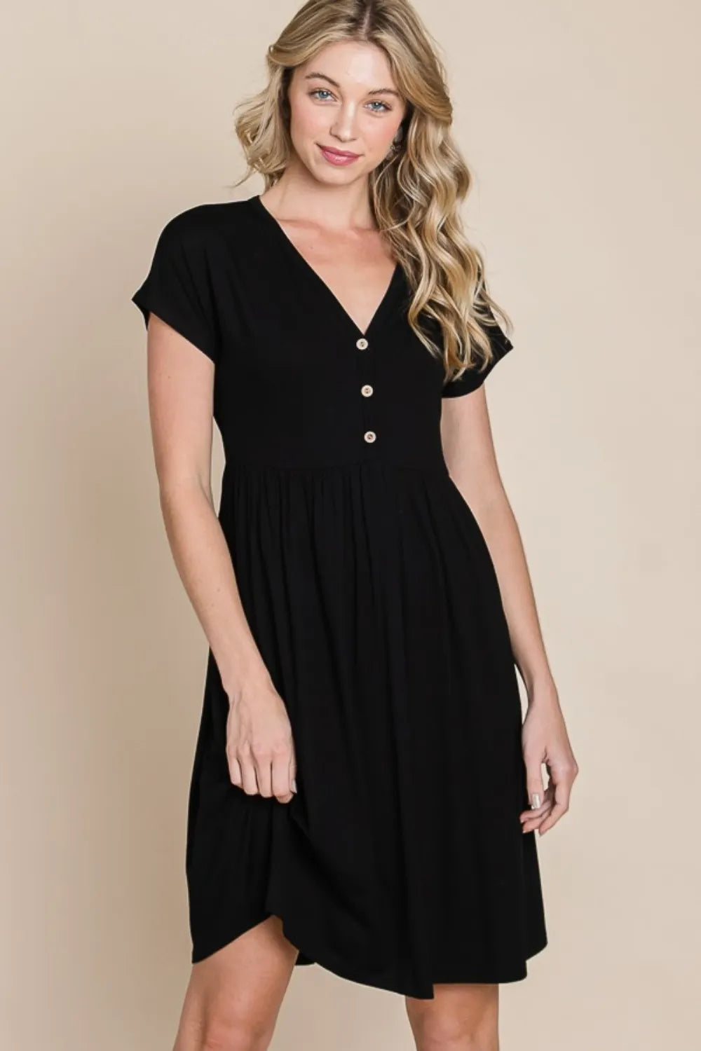 BOMBOM V-Neck Short Sleeve Dress - Blushé Belle