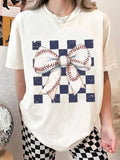 Checkered Bowknot Graphic Crew Neck T Shirt - Blushé Belle