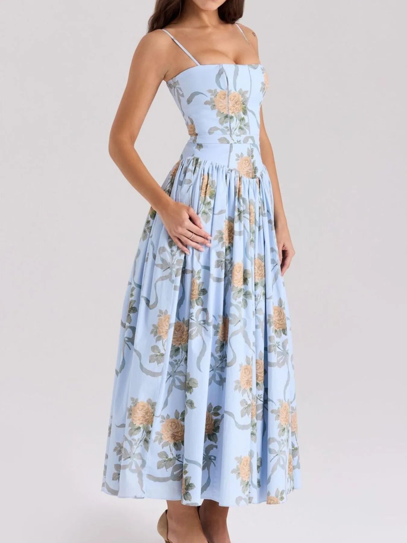 Floral Print Square Neck Cami Maxi Dress - Blushé Belle