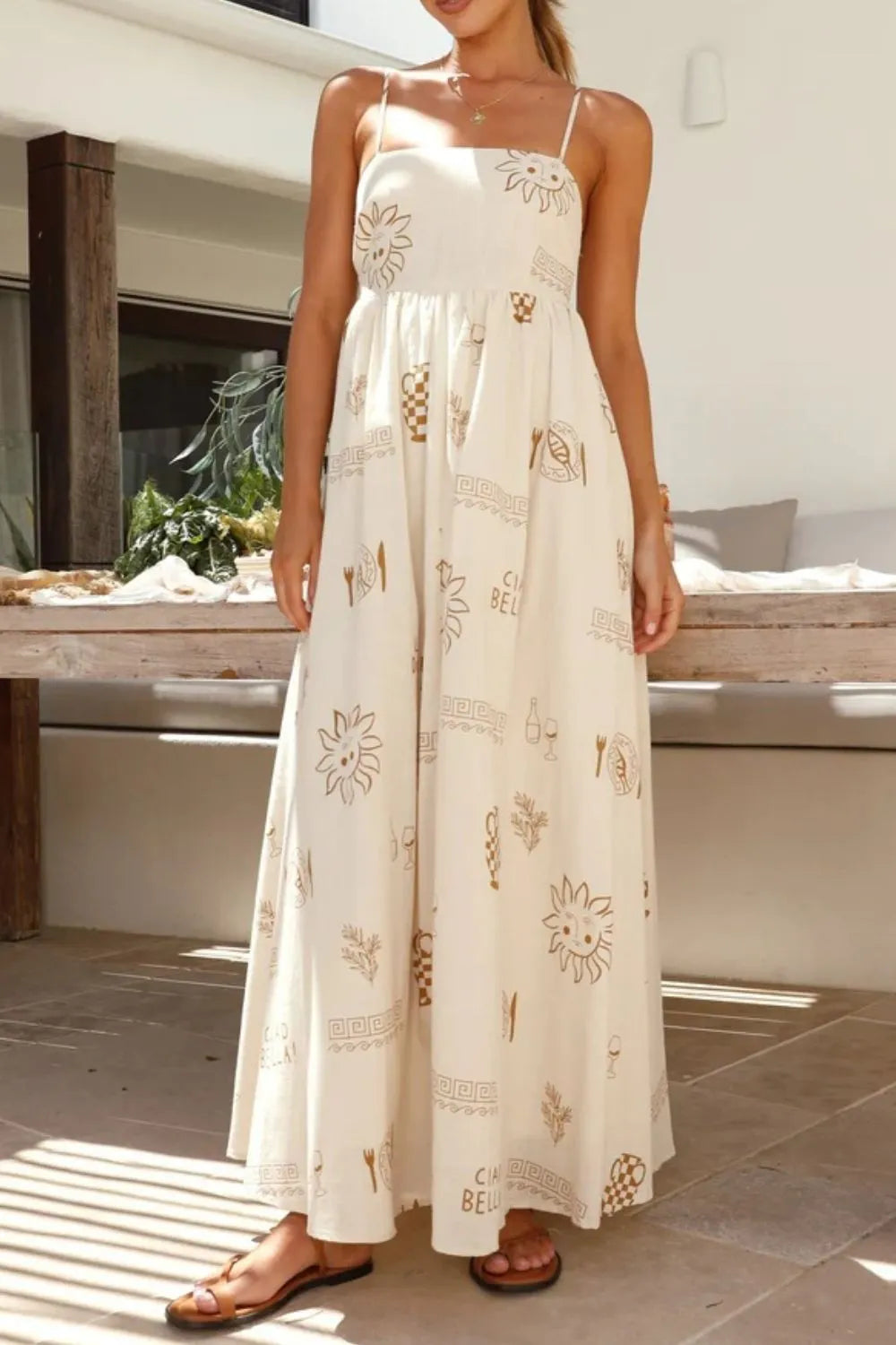 Cutout Back Printed Square Neck Maxi Cami Dress - Blushé Belle