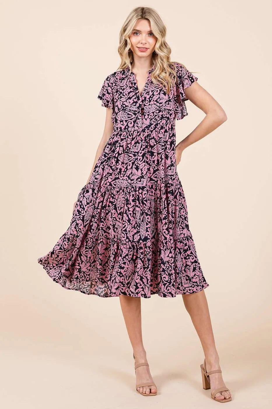 Mittoshop Abstract Print Ruffle Tier Midi Dress - Blushé Belle