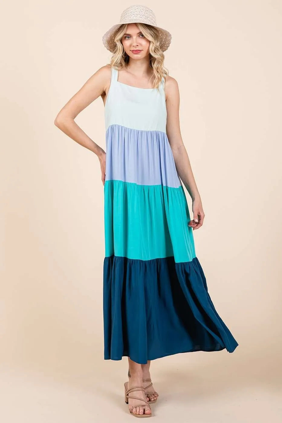 Mittoshop Color Block Tiered Pull-On Maxi Dress - Blushé Belle
