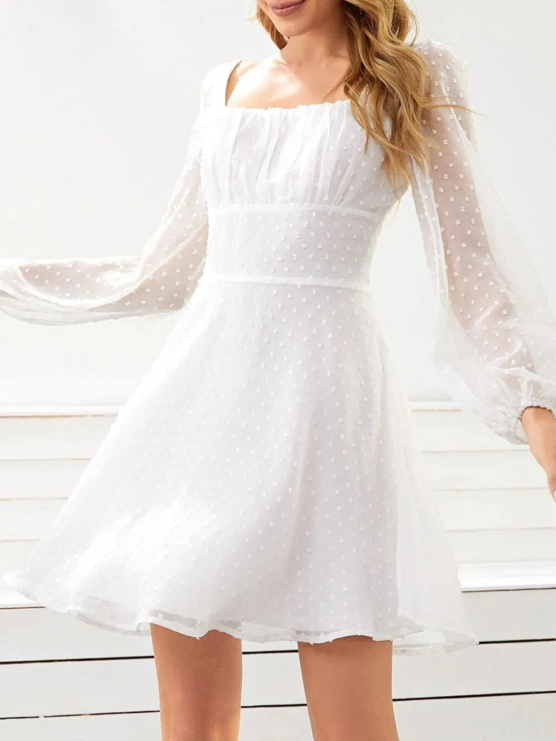 Swiss Dot Long Sleeve Mini Dress - Blushé Belle