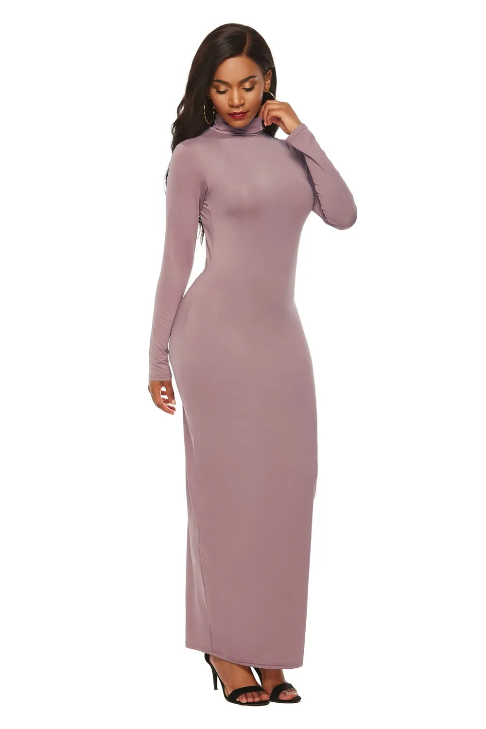 Mock Neck Long Sleeve Maxi Slim Dress - Blushé Belle